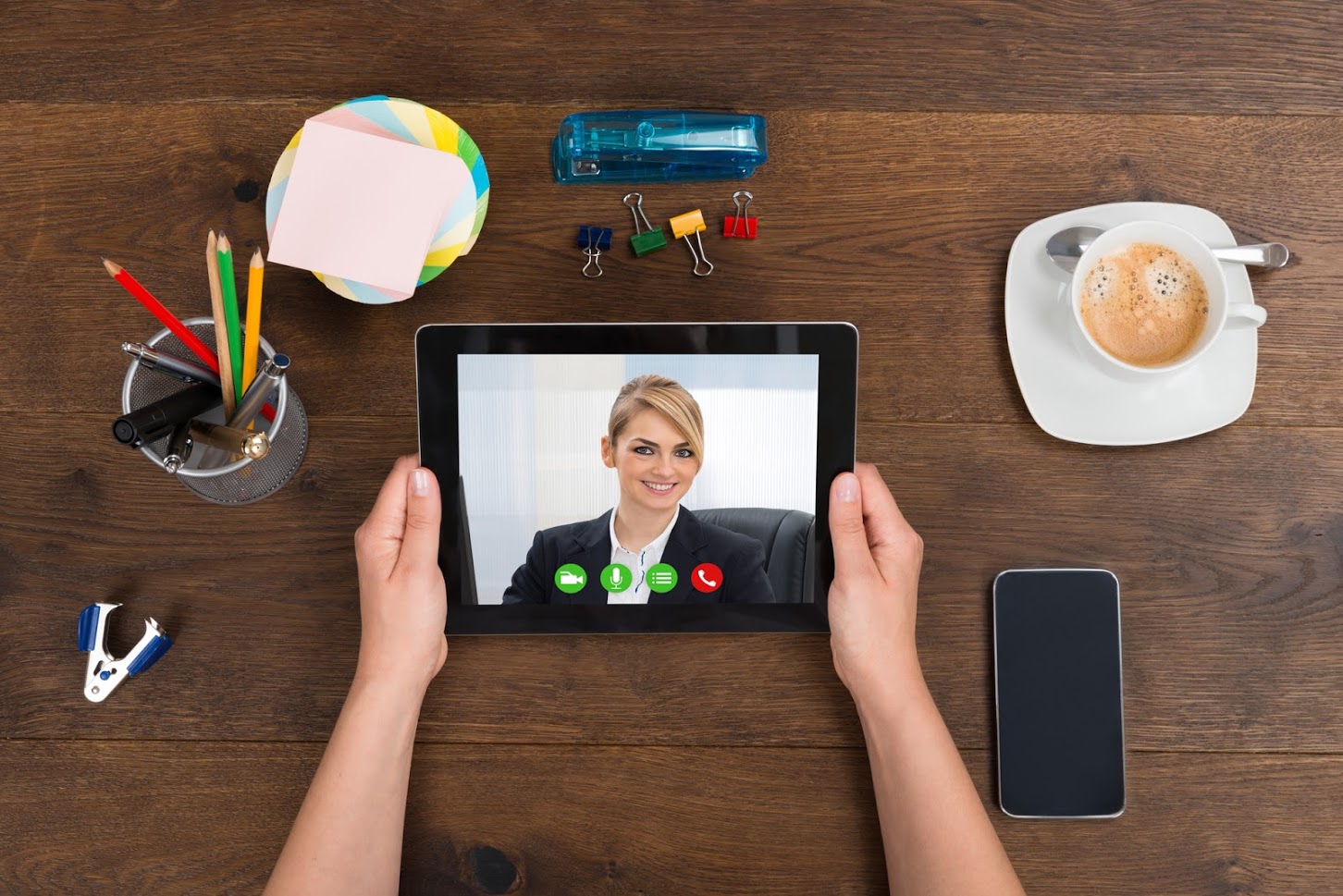 Virtual interview taking place on a tablet